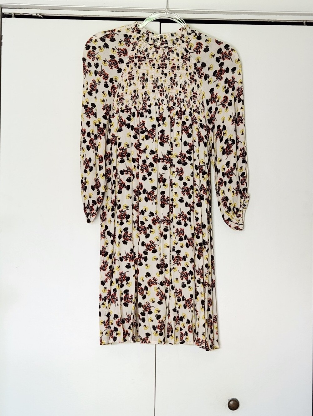 Umgee Floral Long Sleeve Pleated Midi Dress in White, Red & Yellow Size Small